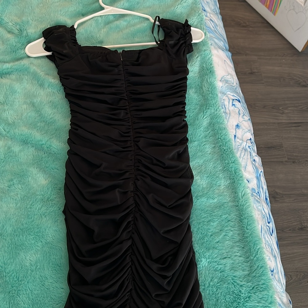 Black Ruched Mini Dress - Picture 2 of 3